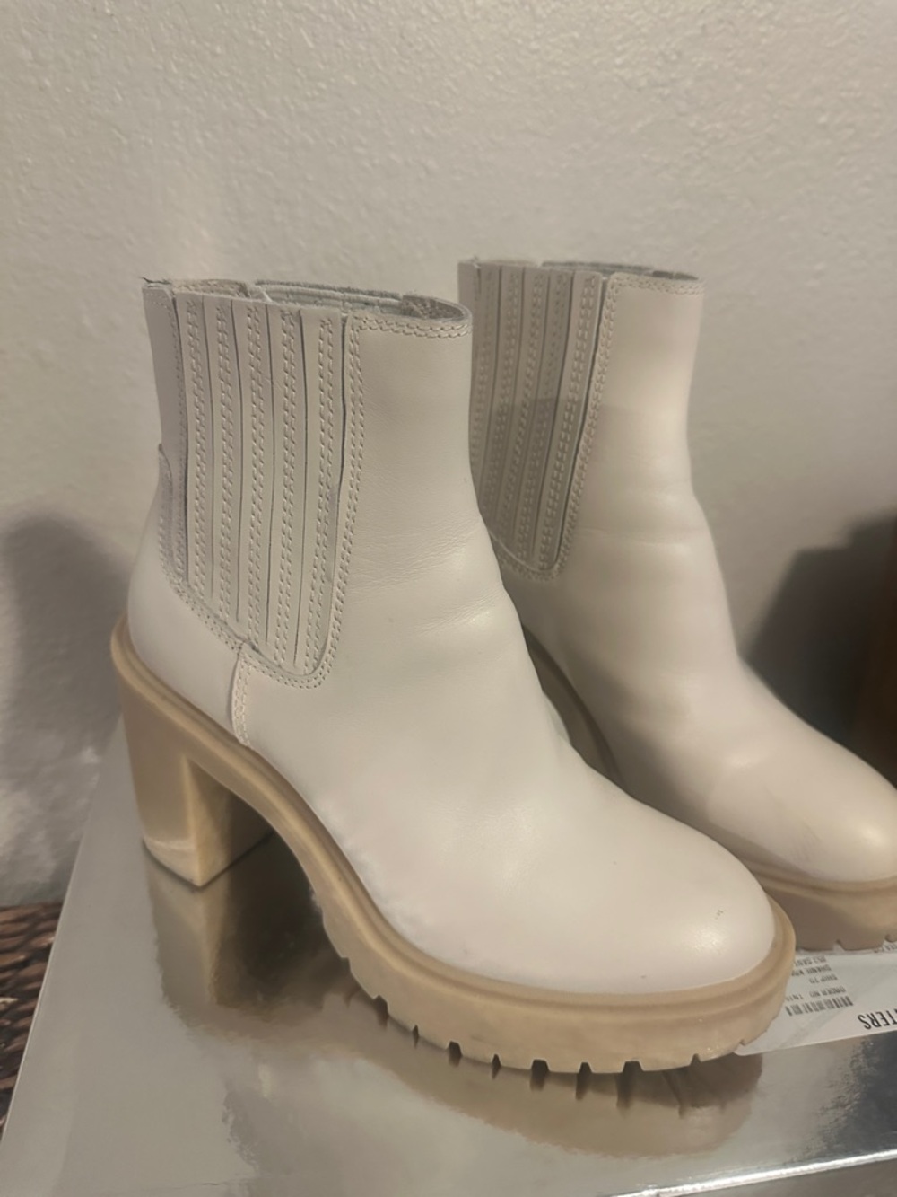 Dolce Vita Cream White Platform Chelsea Ankle Boots